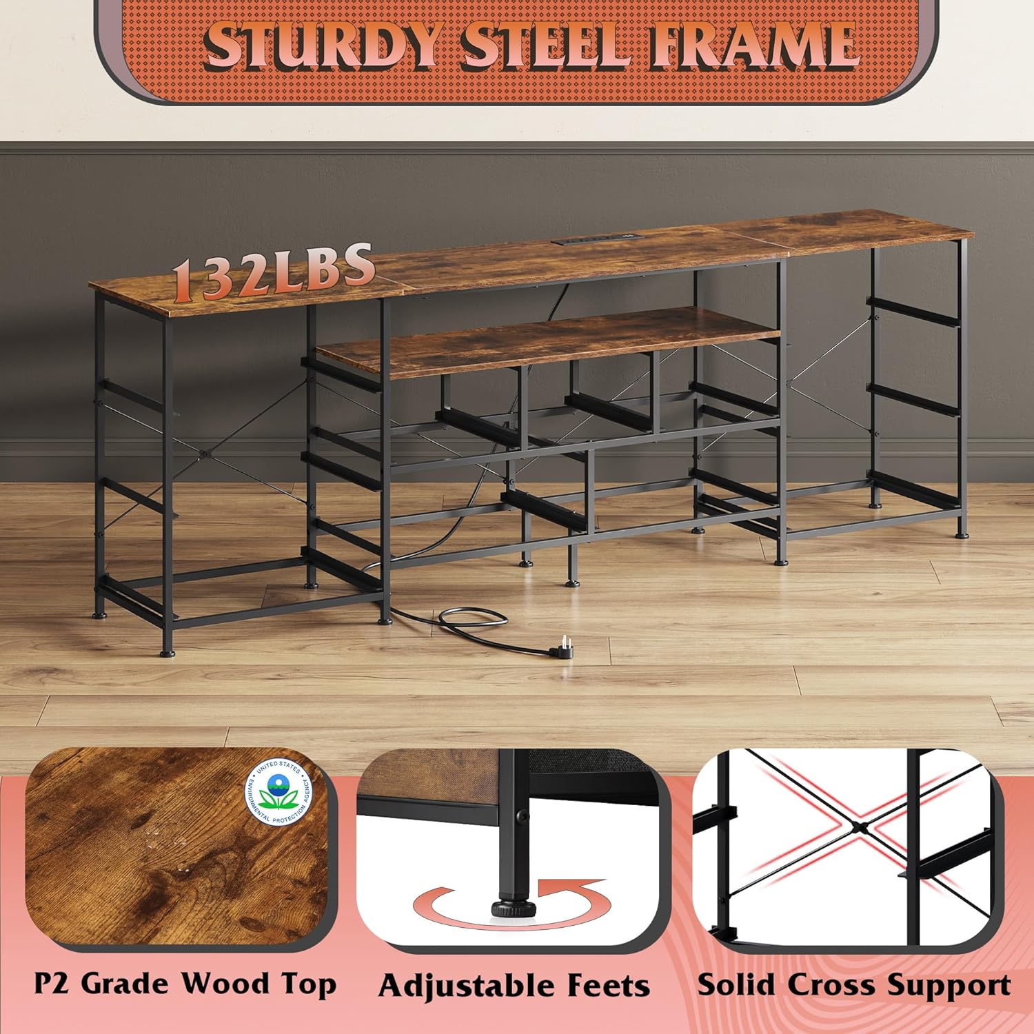 WLIVE 75.5" TV Stand for 65, 75, 80, 85 Inch TV, Dresser for Bedroom with Power Outlets & LED Lights, 11 Drawer Fabric Dresser with Open Shelves, Entertainment Center with Storage, Rustic Brown