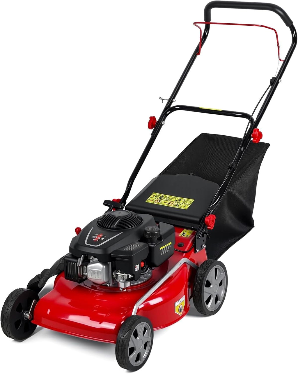 18" Lawn Mowers, 3 in 1 Self-Propelled Cordless Lawn Mower, 131cc Walk-Behind Push Gas Lawn-Mower with 50L Grass Bag, Heavy-Duty Gas Powered Lawnmower for Gardening Care Lawns Maintenance Yard Trimme