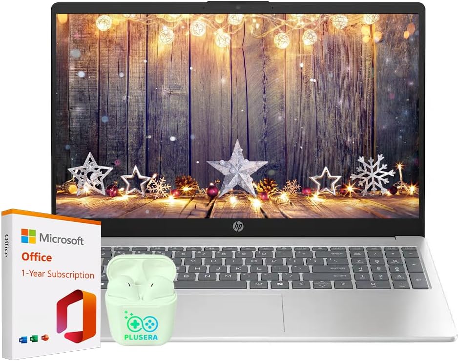 HP 15.6" Business Laptop with Microsoft Office 365 with Copliot AI, Quad-Cores Intel Processor, Windows 11 (Natural Silver, 16GB RAM)