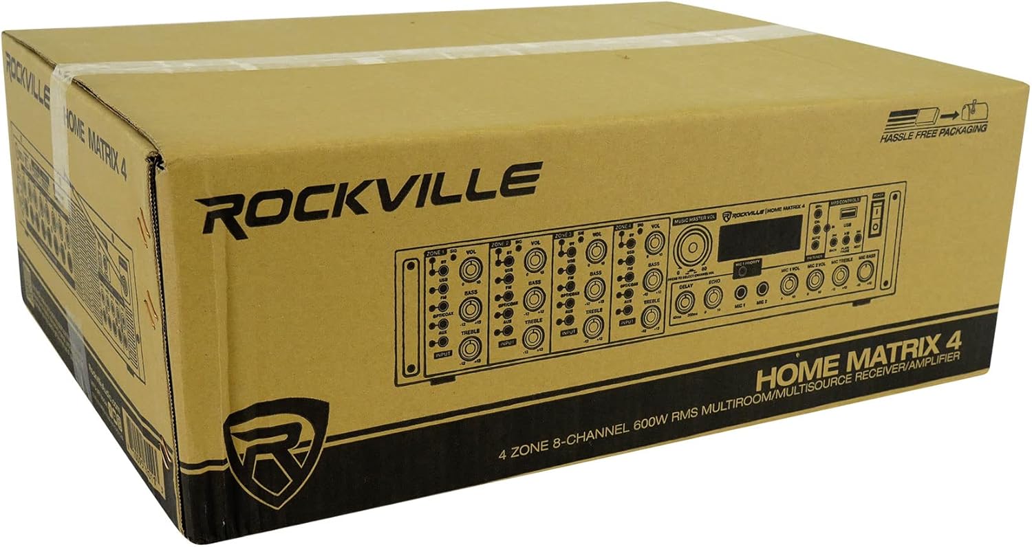 Rockville Home Matrix 4 Zone 600w Multi Room Receiver for Restaurant/Bar/Cafe