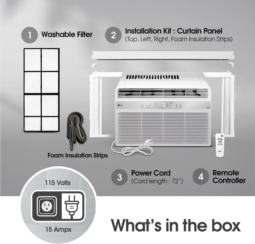 LG 8,000 BTU Smart Window Air Conditioner with Dehumidifier, 115V, Window AC for Medium Rooms up to 350 Sq. Ft., Window Unit AC with Remote Control, 3 Speeds, Auto-Restart, 24-Hour Timer, White