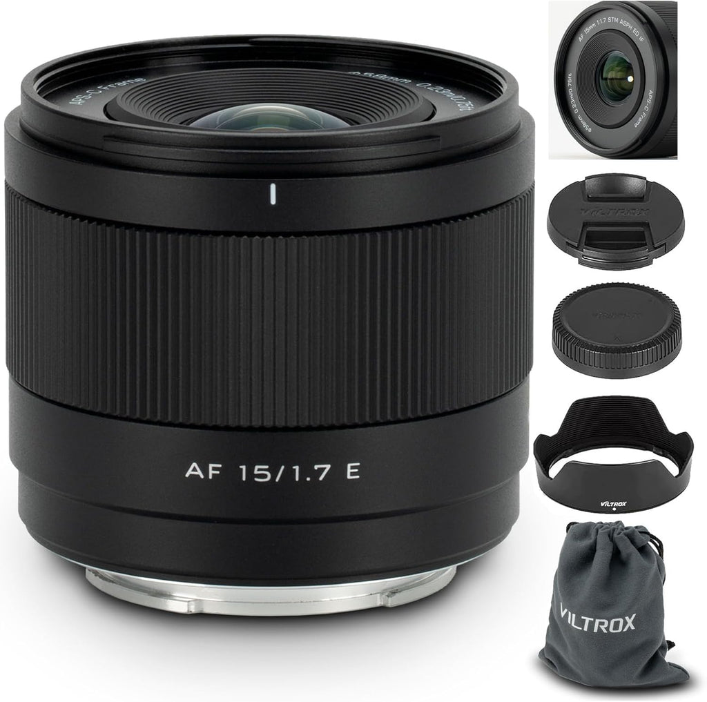 VILTROX 15mm F1.7 E-Mount Lens for Sony, APS-C Ultra Wide Angle Autofocus Lens for Sony E-Mount Cameras FX30 ZV-E10 ZV-E10II A6700 A6600 A6500 A6400 A6300 A6100
