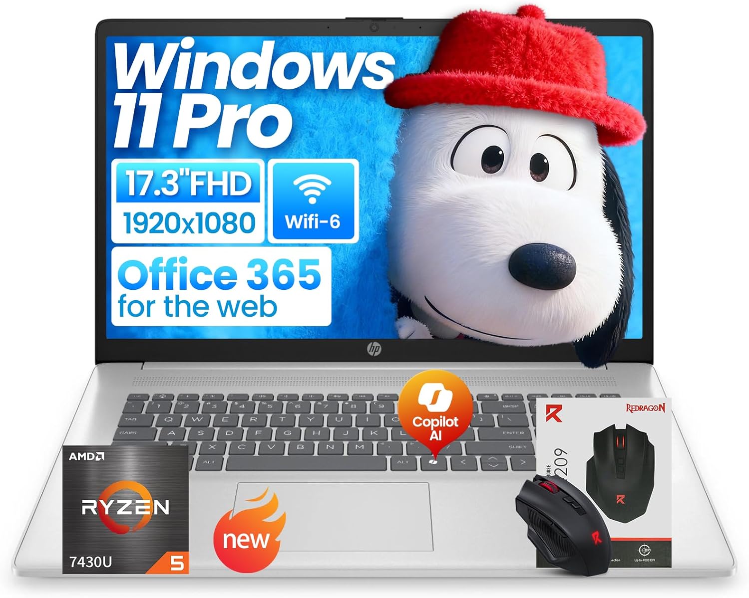 HP 17 inch laptops, AMD Ryzen 5 7430U(Beats i7-1165G7), 32GB RAM 1TB NVMe SSD Windows 11 Pro, 17.3" FHD IPS, Copilot AI, Numeric Keyboard, Type-c, Patented KB Kit