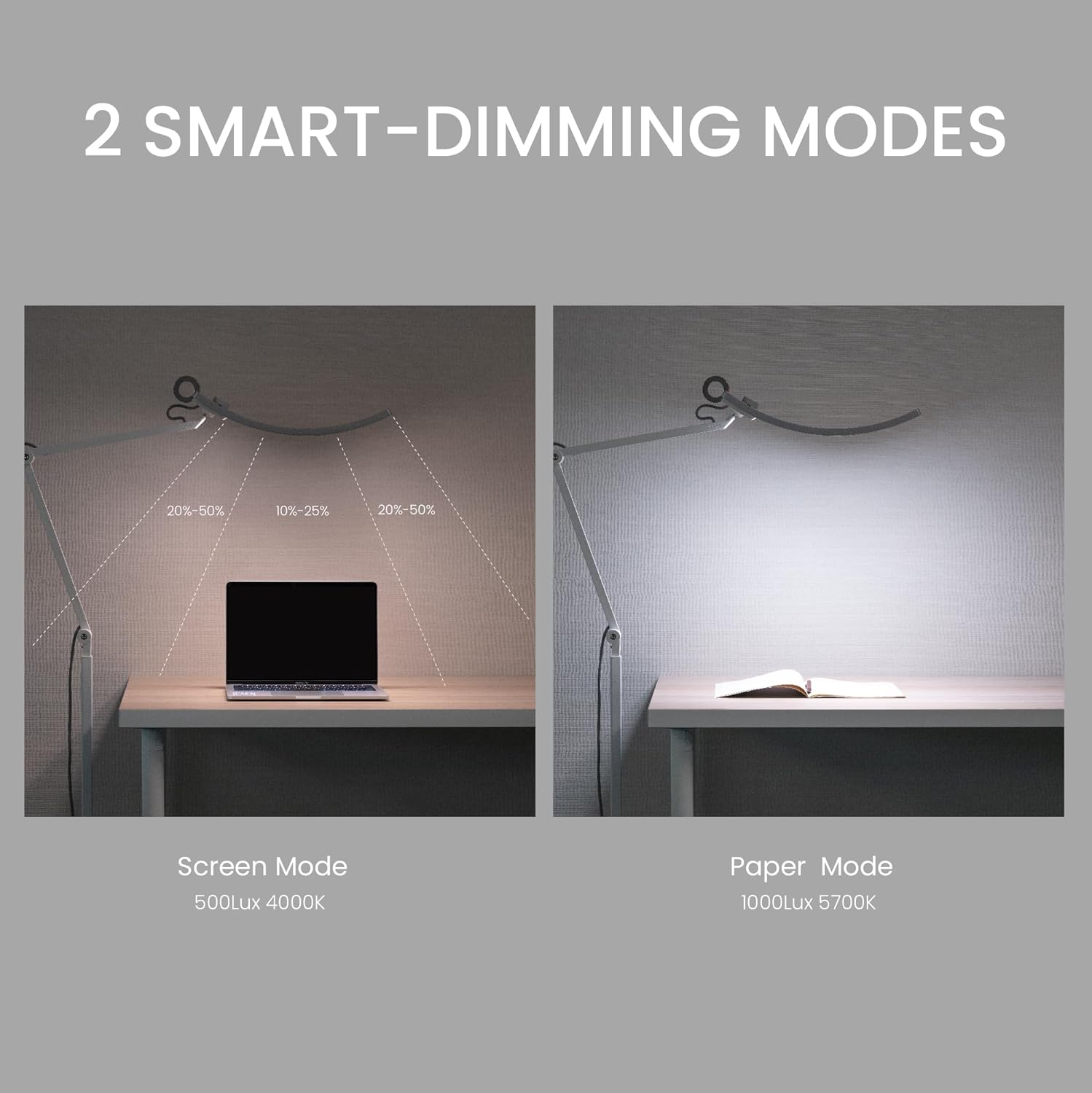 BenQ e-Reading Floor Lamp - Ultrawide and Bright Lighting, Dimmable with 13 Color Modes, Adjustable Arm, Auto-dimming, Eye-Caring Lamp for Home Office, Reading, Study, Craft, Matte Silver