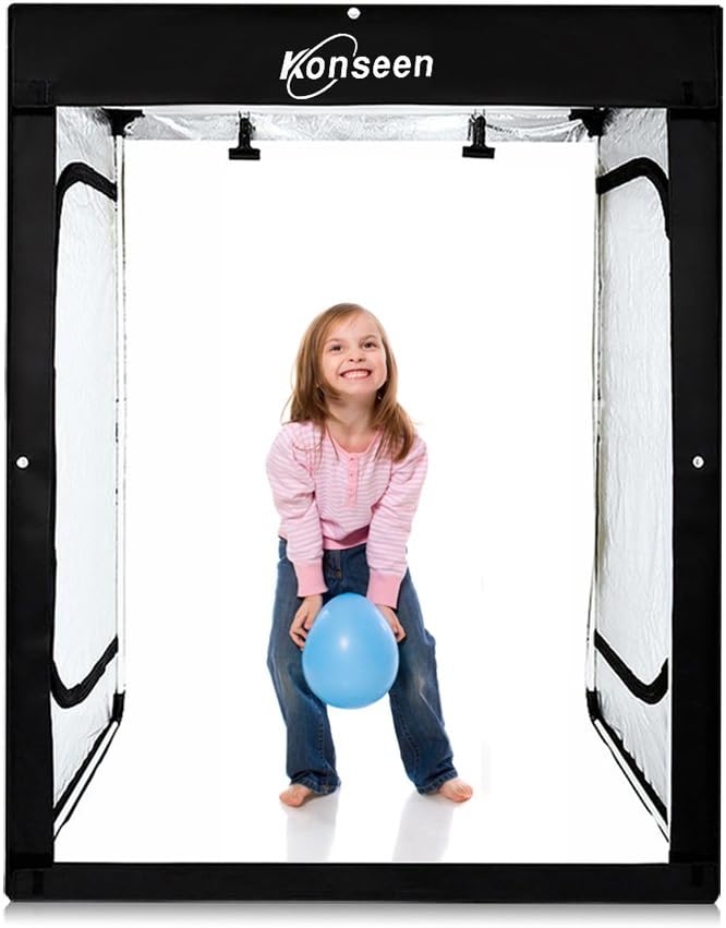 Professional Large Photo Light Box Photography Studio 47"x32"x63" LED Dimmable Shooting Tent Continuous Lighting Cube Softbox for Portrait Clothing Photography with 3 Color Backdrops Black