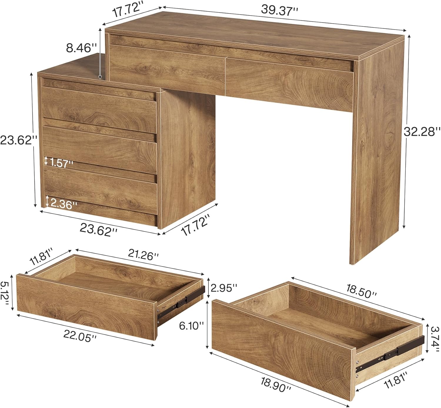 Tribesigns 63" Vanity Desk with 5 Drawers for Bedroom, Makeup Table with Movable 3-Drawer Chest Cabinet & Storage, Modern Large Dressing Table for Women Girl, Make up Desk for Bedroom