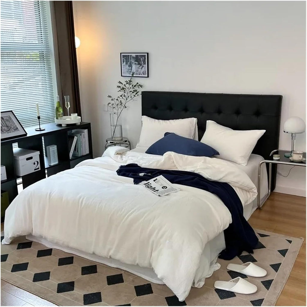 Bed, Natural 100% Cotton Linen Feel Soft Comfortable 4Pcs Bedding Set Solid Twin Queen Duvet Cover Flat/Fitted Sheet Pillowcases
