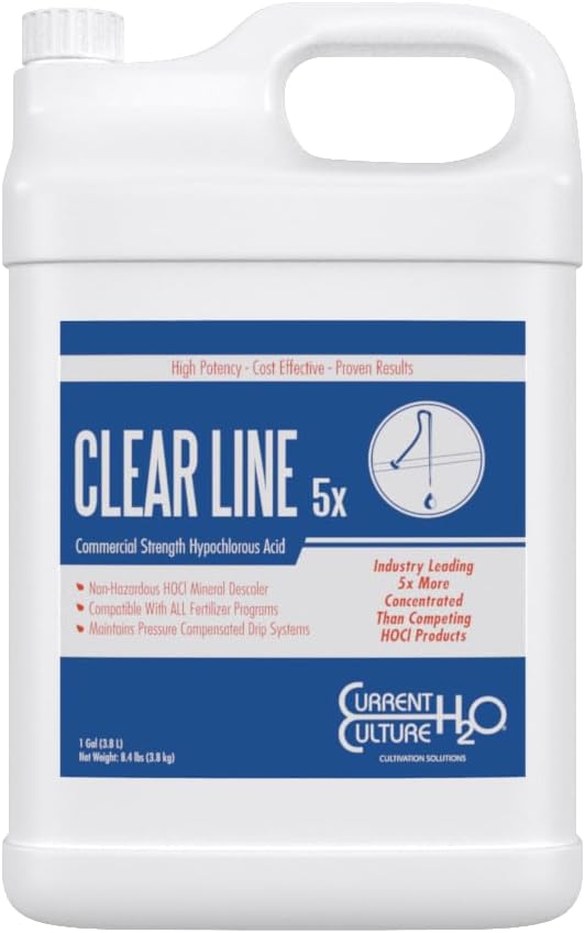 Clear Line 5X - Most Cost Effective HOCl | Non Toxic Plant-Safe Descaler for Hydroponic Systems | Reduces Mineral Buildup | Increases ORP - Gallon Size