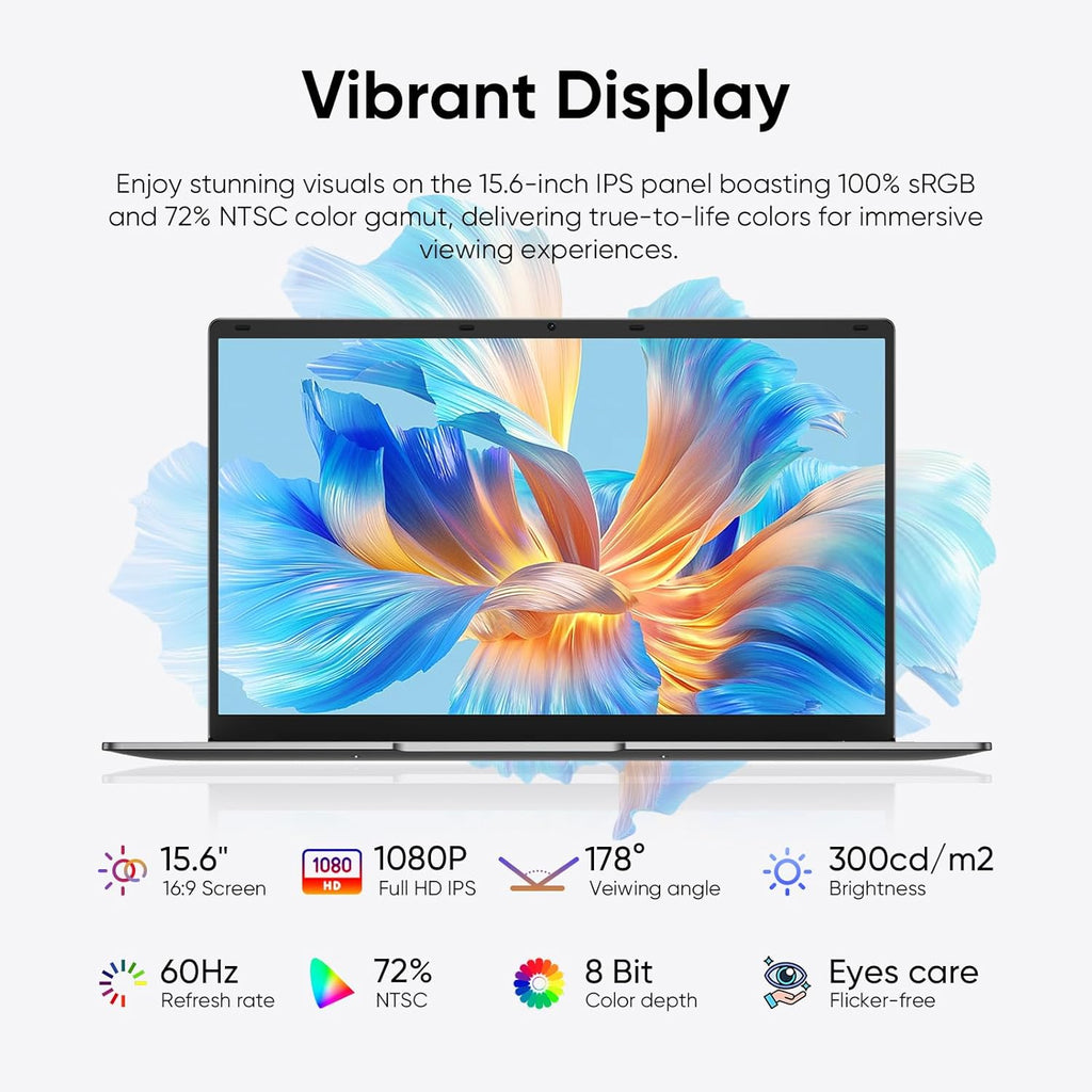 15.6" Laptop, 8GB RAM 256GB Storage, Celeron N4000 (up to 2.6GHz) 100% sRGB Screen, MS Office 2024, Win11 Pro Notebook Computer, Dual Band Wi-Fi, BT5.0, USB-A, Long Battery Life, Silver