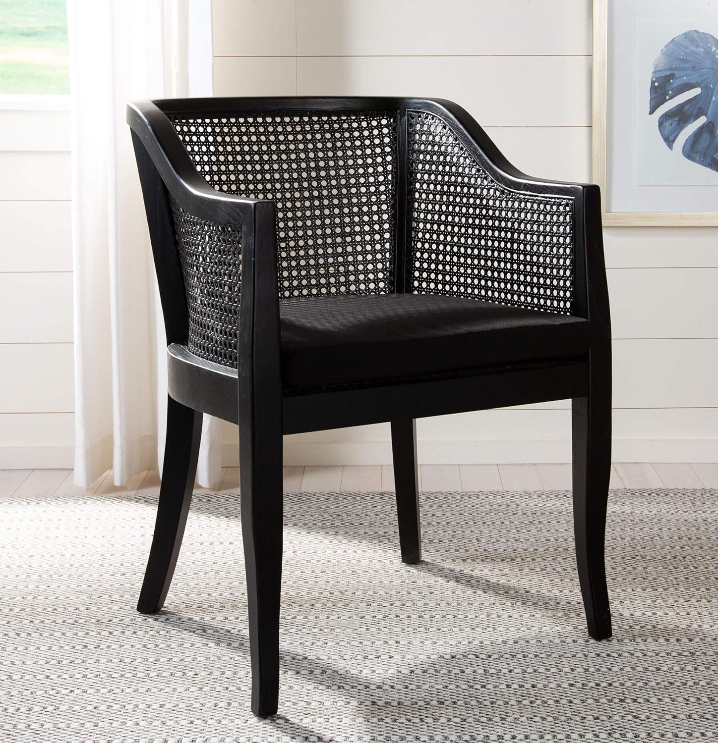 SAFAVIEH Furniture - Rina Cane Dining Chair - 17.1" Seat Height - Black - Rattan - Coastal Cane Design - Ideal for Dining Room, Kitchen - Fully Assembled (DCH9501C)