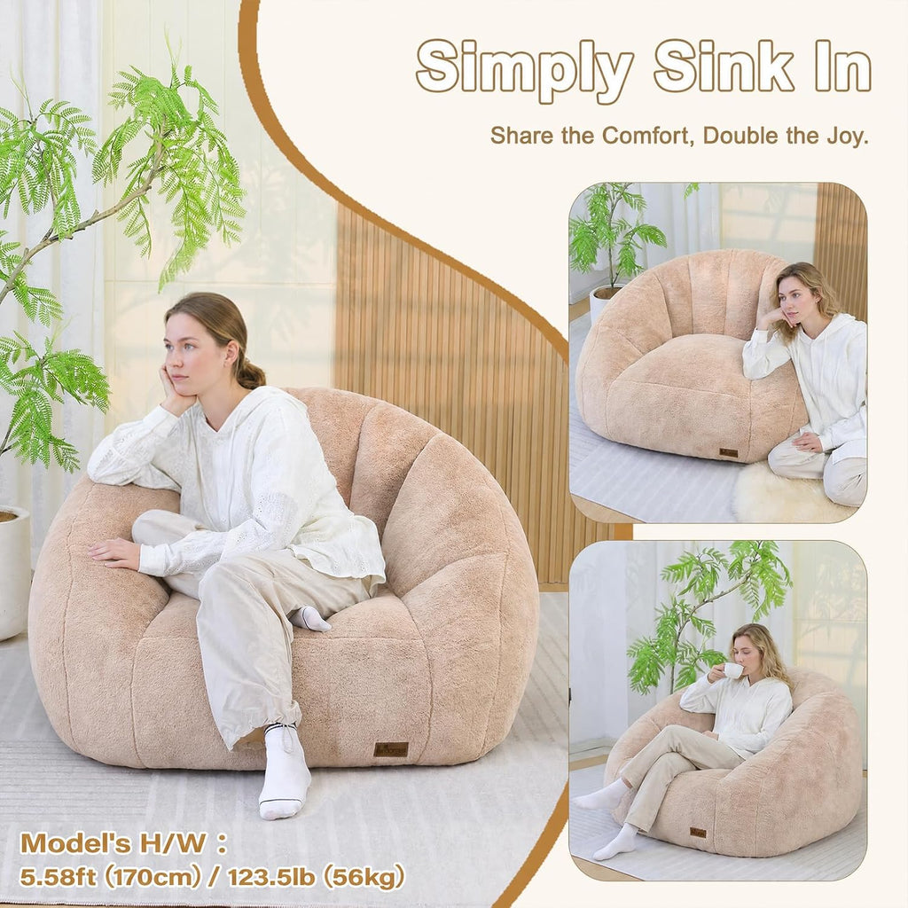Giant Bean Bag Chair for Adults, Teens and Kids, Cozy Fluffy Corduroy Beanbag Chair with Filler, Large Floor Lounge Sofa for Living Room, Bedroom, Dorm, Gaming and Reading(Khaki)