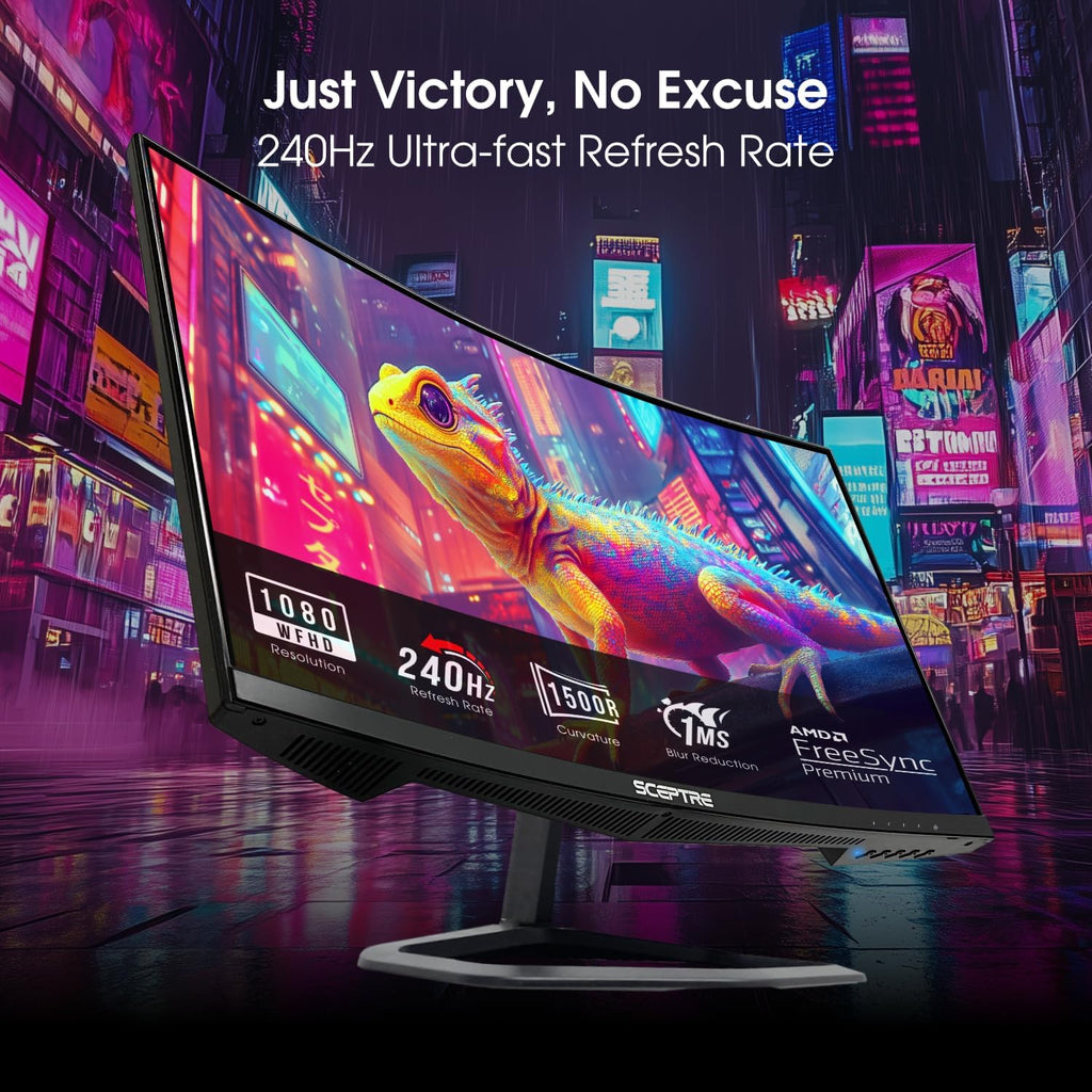 Sceptre Curved 24.5-inch Prime Gaming Monitor up to 240Hz 1080p R1500 1ms DisplayPort x2 HDMI x2 Blue Light Shift Build-in Speakers, Machine Black 2025 (C255B-FWT240 Series)
