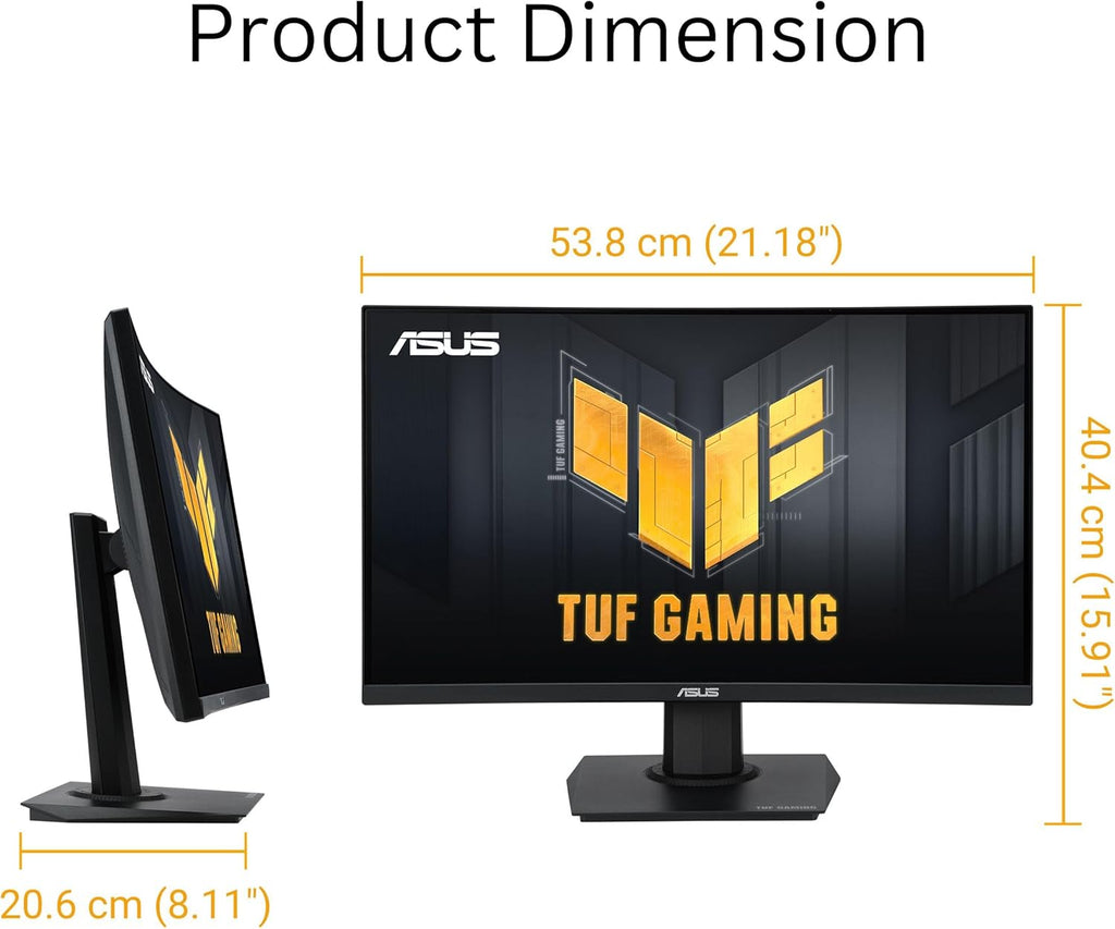 ASUS TUF Gaming 24” (23.6 inch viewable) Curved Monitor (VG24VQER) – FHD, 180Hz, 1ms, DCI-P3 90%, Extreme Low Motion Blur Sync, FreeSync, Shadow Boost, Eye Care, DisplayWidget Center, 3yr Warranty