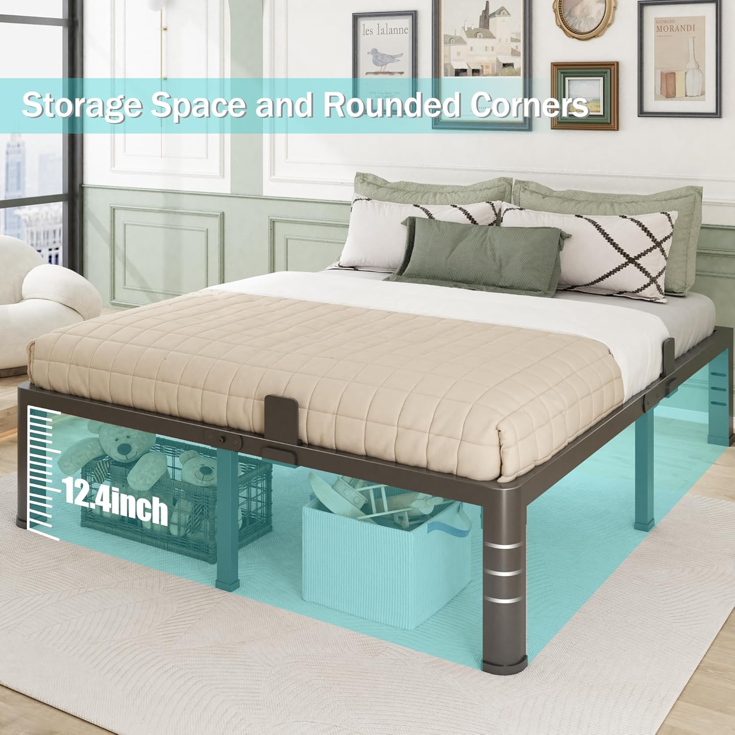 Firpeesy 14 Inch Full Size Bed Frame, Sturdiness Metal Full Platform Bed Frame with Storage, No Box Spring Needed, Noiseless, Ease of Assembly