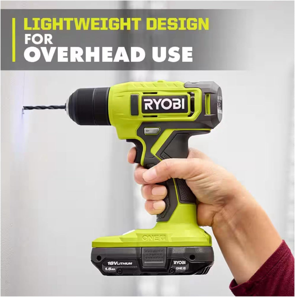 Cordless Drill Set Bundle with Ryobi 18V ONE+ Drill Driver, 3/8 Inch Chuck, 40 Piece Drill Bit Set, 1.5 Ah 18-Volt Lithium-ion Battery, 18-Volt Charger and Buho 16 Inch Tool Bag(PDD209KAR2038BUHO01)