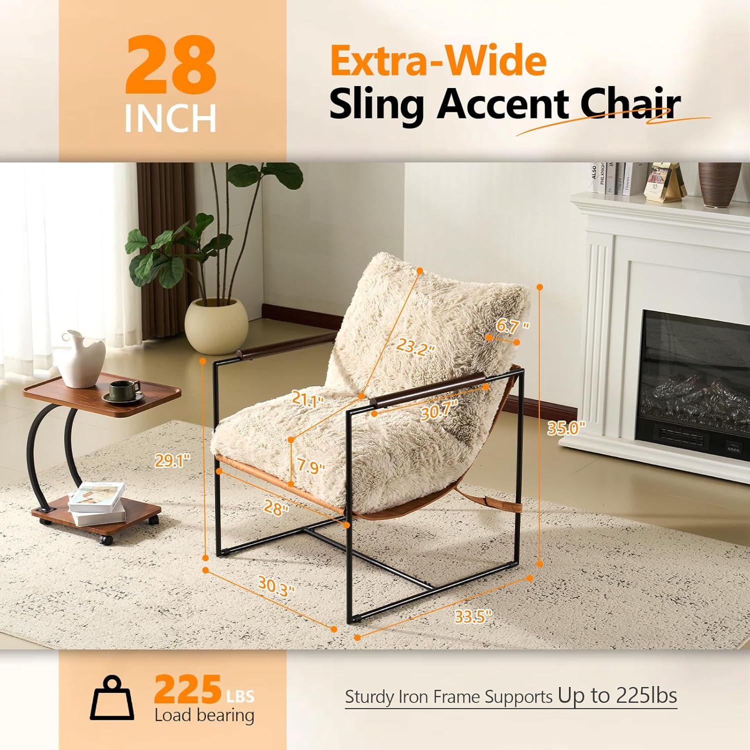 VINGLI 28" Wide Plush Upholstery Sling Modern Accent Chairs Set of 2, Cute Reading Armchair with Removable Seat Cushion & Tan Microfiber Seat Base, Lazy Chair for Bedroom & Lounge, Beige