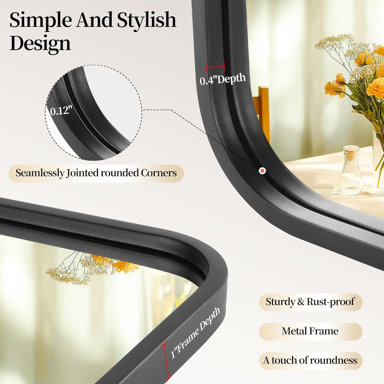 2 Pcs 24 x 36 Inch Black Metal Framed Bathroom Mirror for Wall, Rounded Rectangle Mirror Matte Black Bathroom Vanity Mirror,Anti-Rust, Hangs Horizontally or Vertically (2, Black, 24"×36")