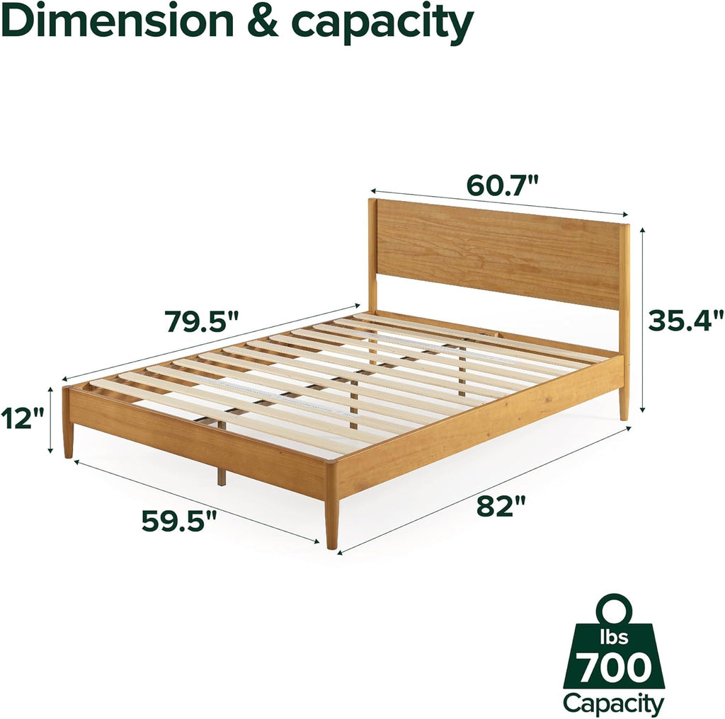Zinus Allen Mid Century Wood Platform Bed Frame, Solid Wood Foundation, Wood Slat Support, No Box Spring Needed, Easy Assembly, Queen