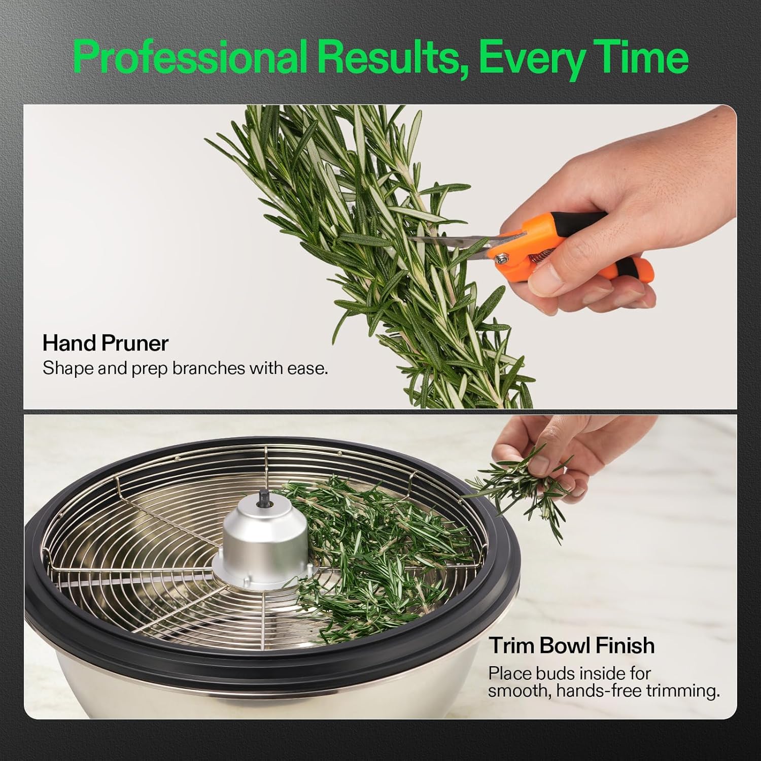 VIVOSUN 19 inch Bud Leaf Bowl Trimmer with Clear Visibility Dome, Sharp Stainless Steel Blades for Spin Cut, Solid Metal Gear Box, and Hand Pruner (Upgraded Version)
