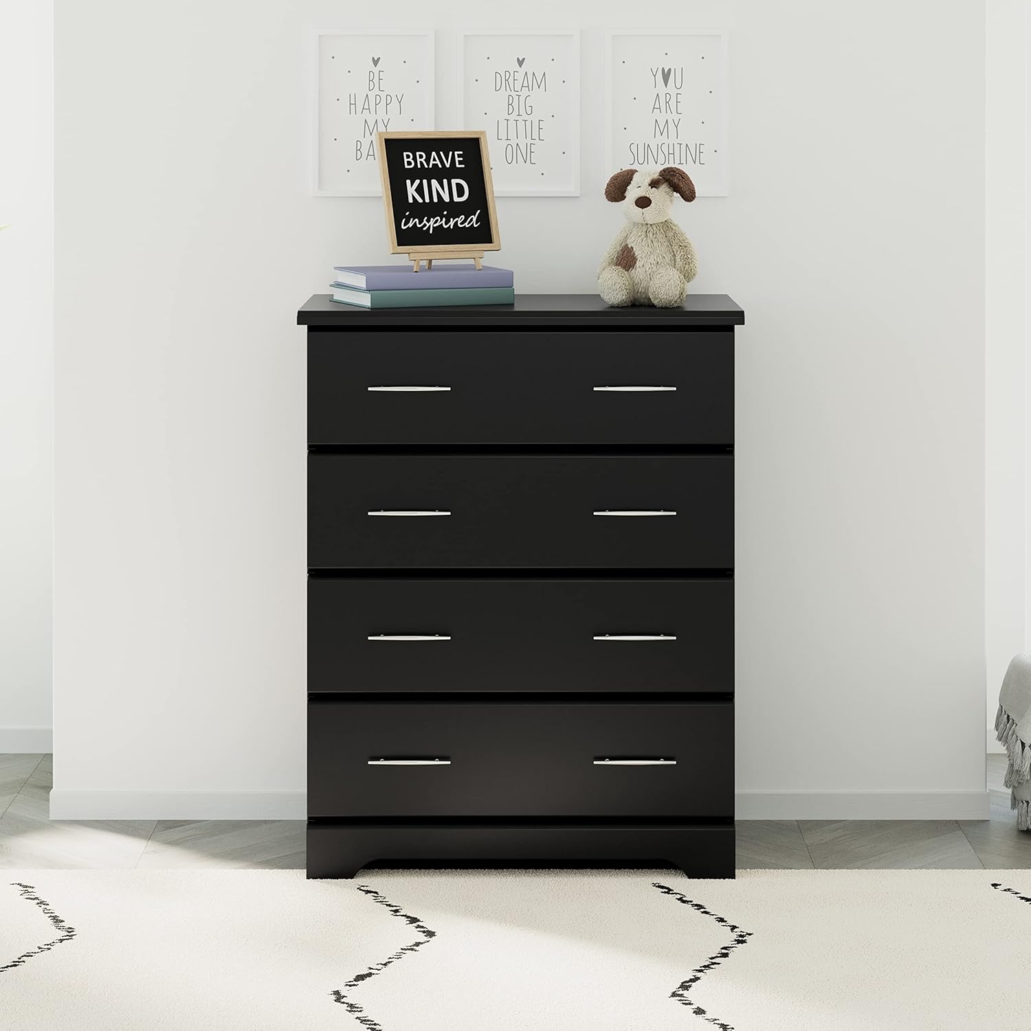 Storkcraft Brookside 4 Drawer Dresser (Black) – GREENGUARD Gold Certified, Nursery Dresser for Kids Bedroom, Chest of Drawers