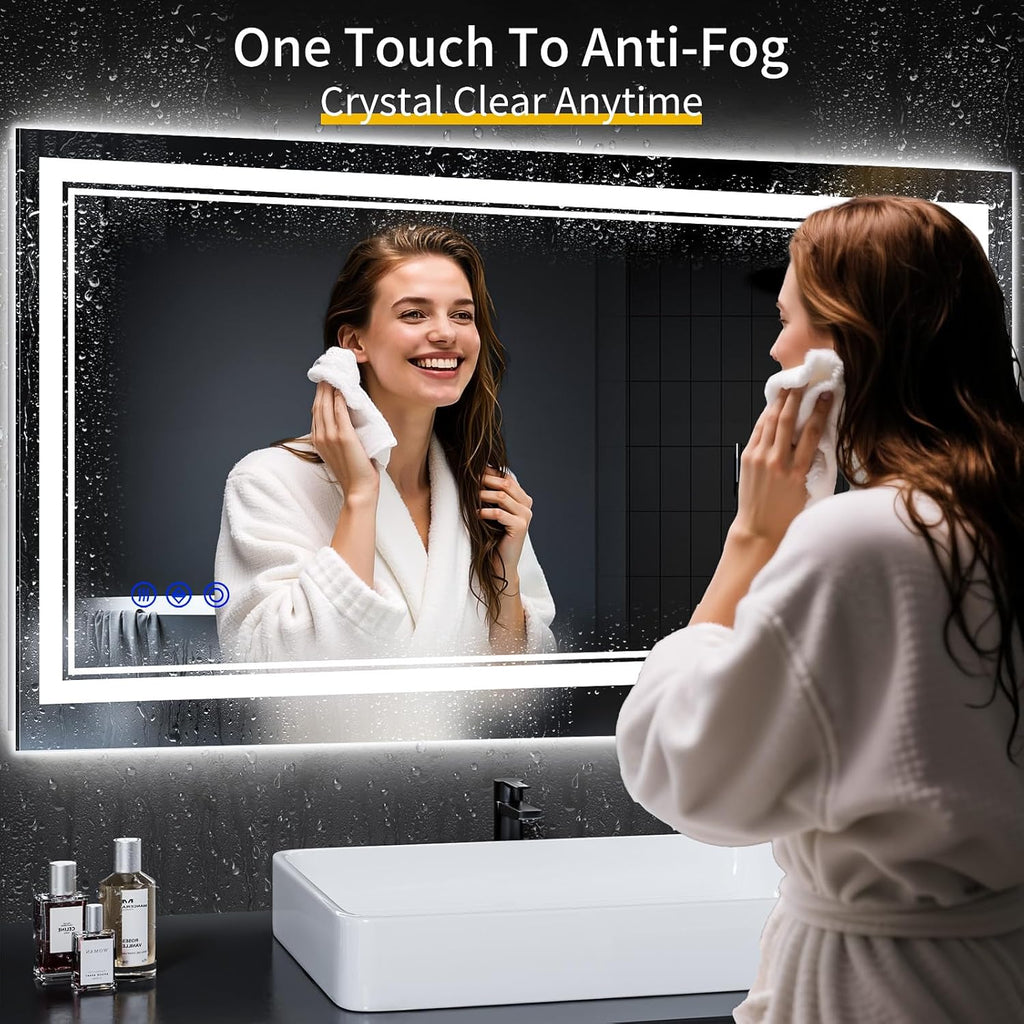 42"x24" LED Bathroom Mirror with Anti-Fog, Stepless Dimmable Lights, 3 Color Modes, Shatter-Proof Tempered Glass,Waterproof Design