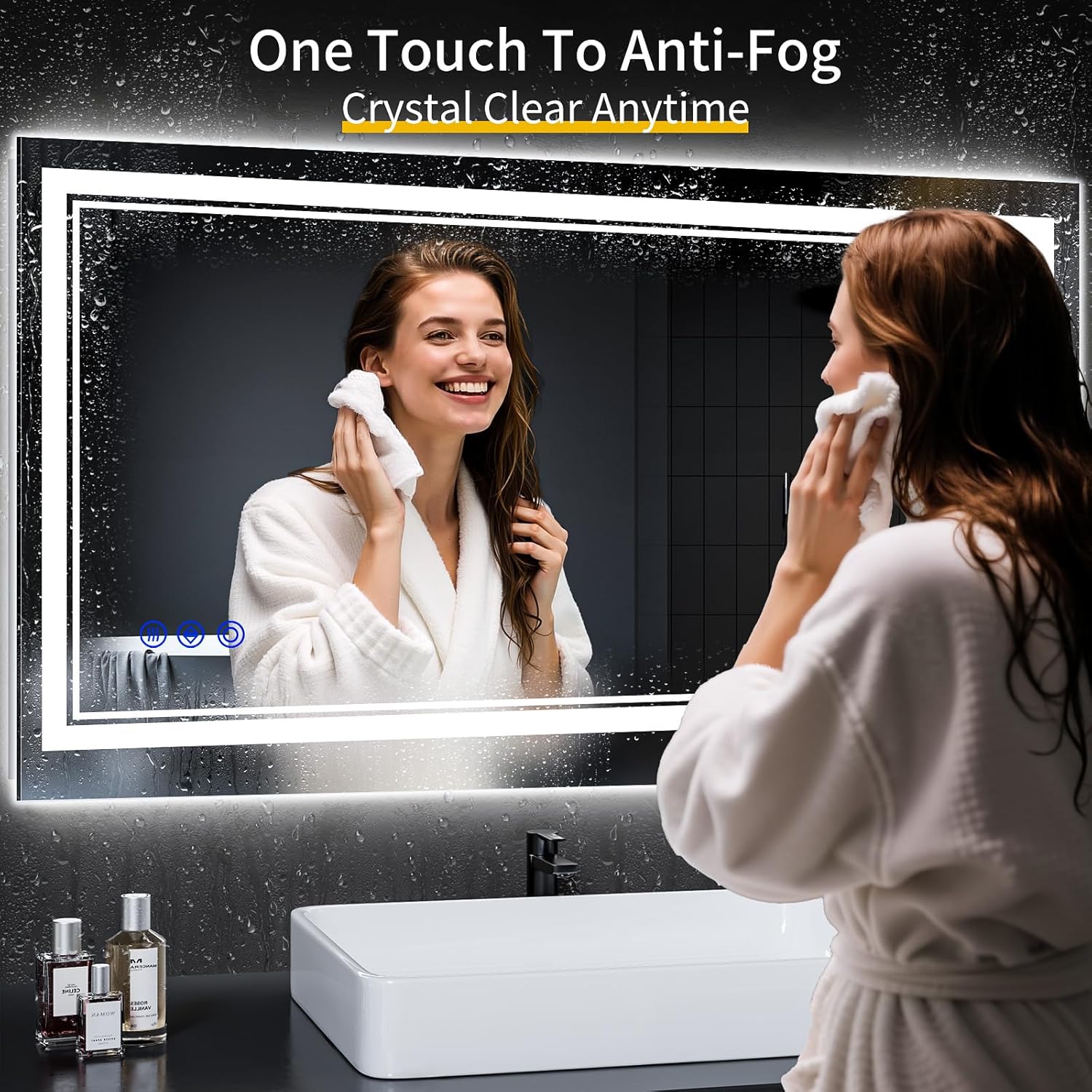 42"x24" LED Bathroom Mirror with Anti-Fog, Stepless Dimmable Lights, 3 Color Modes, Shatter-Proof Tempered Glass,Waterproof Design