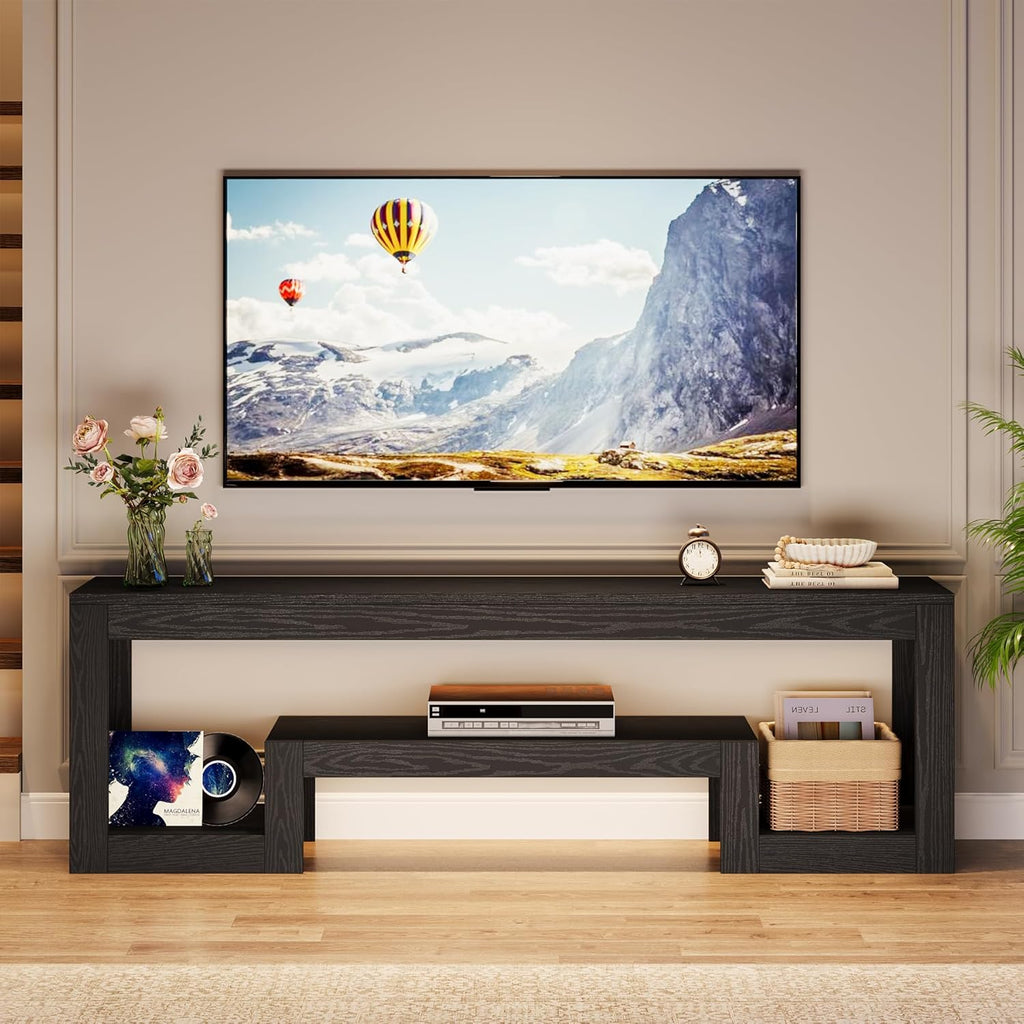 Tribesigns 63" TV Stand for 55/60/65/75-Inch TVs, Farmhouse Entertainment Center with Open Storage Shelves, Television Stands TV Console for Living Room, Bedroom, Black
