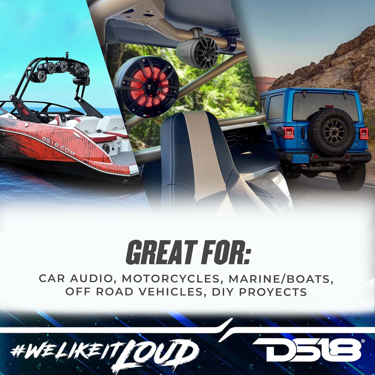 DS18 MP4TP.4A 4" 600W Bluetooth Marine Tower Speakers with Amplifier and Remote