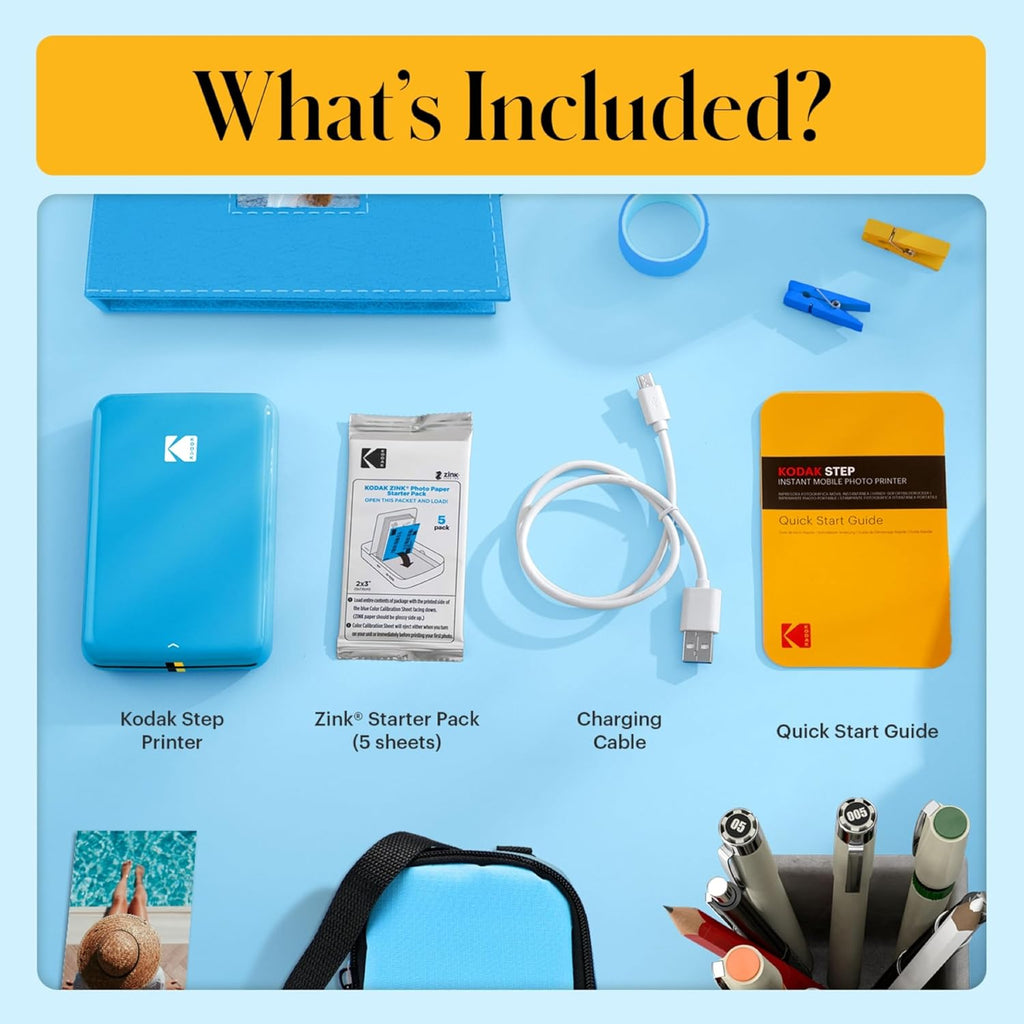 Kodak Step Wireless Photo Printer 2x3 inches Zink Paper Technology & Kodak App for iOS & Android (Blue) Scrapbook Bundle