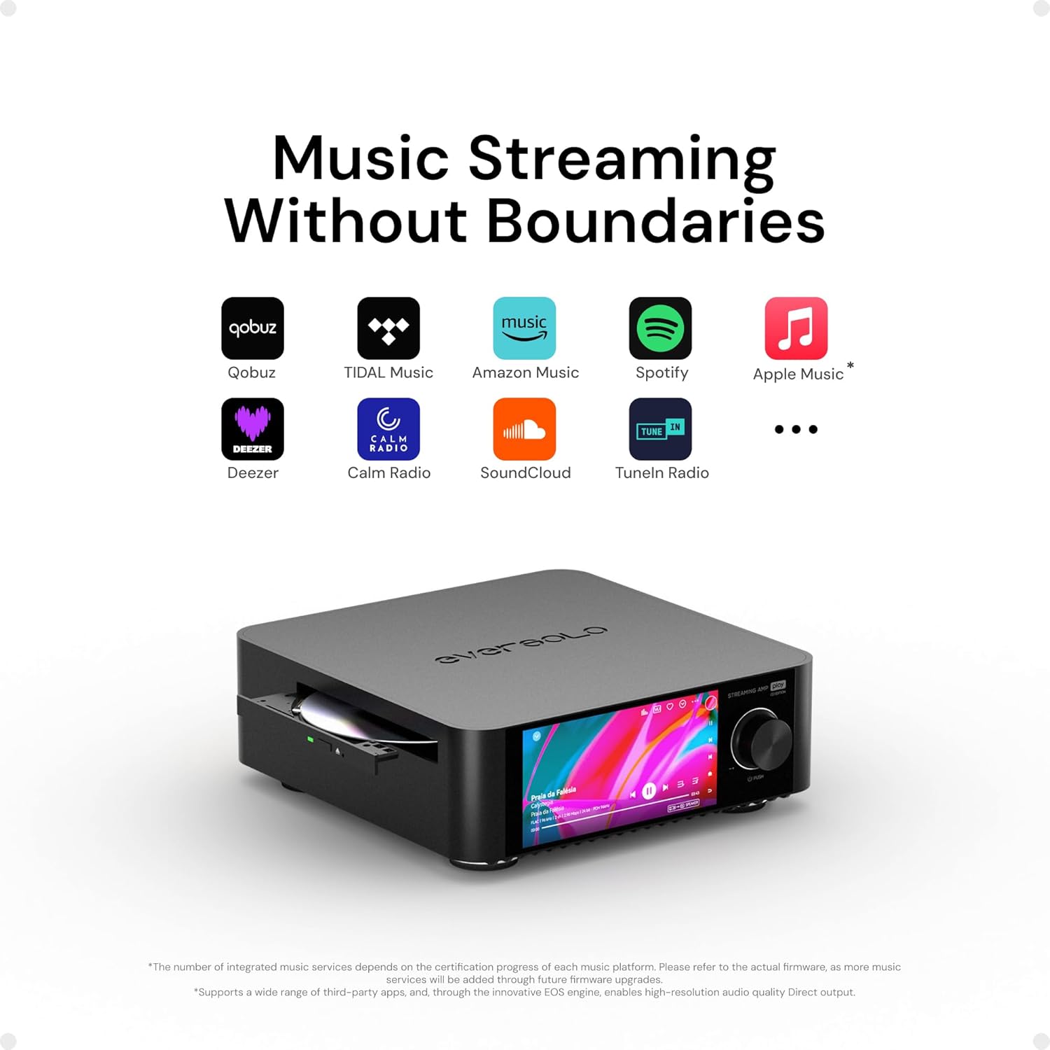 Eversolo Play | Music Streamer with DAC & Amplifier 60W×2ch(8Ω) / 110W×2ch(4Ω) | 5.5" LCD Touchscreen, Support Room Correction & Multi Room System, Stream Qobuz, Tidal&More | Black (CD Edition)
