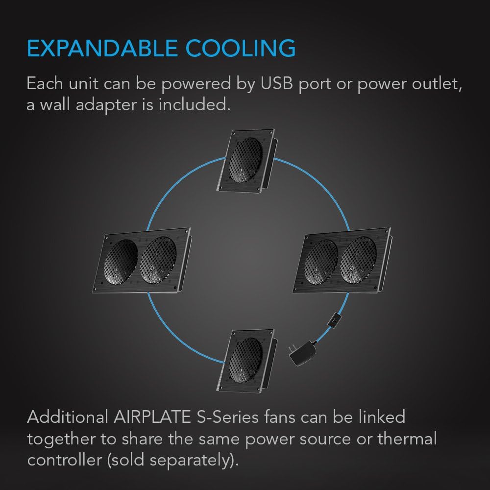 AC Infinity AIRPLATE S9, Quiet Cooling Fan System 18" with Speed Control, for Home Theater AV Cabinet Cooling (Pack of 2)