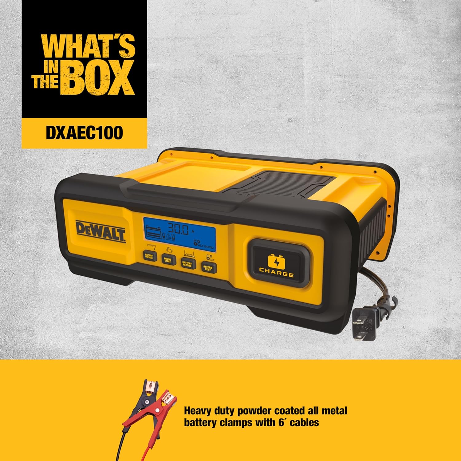 DeWalt DXAEC100 Professional 30 Amp Battery Charger, Battery Maintainer, Battery Trickle Charger
