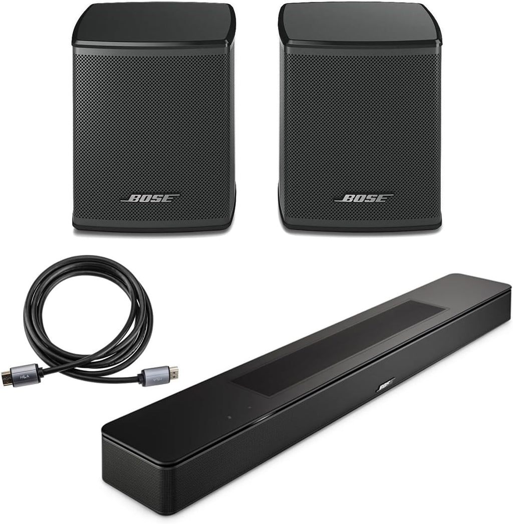 Bose Smart Soundbar, Black, Bundle with 2X Wireless Surround Speakers, 6' HDMI 2.0 Cable