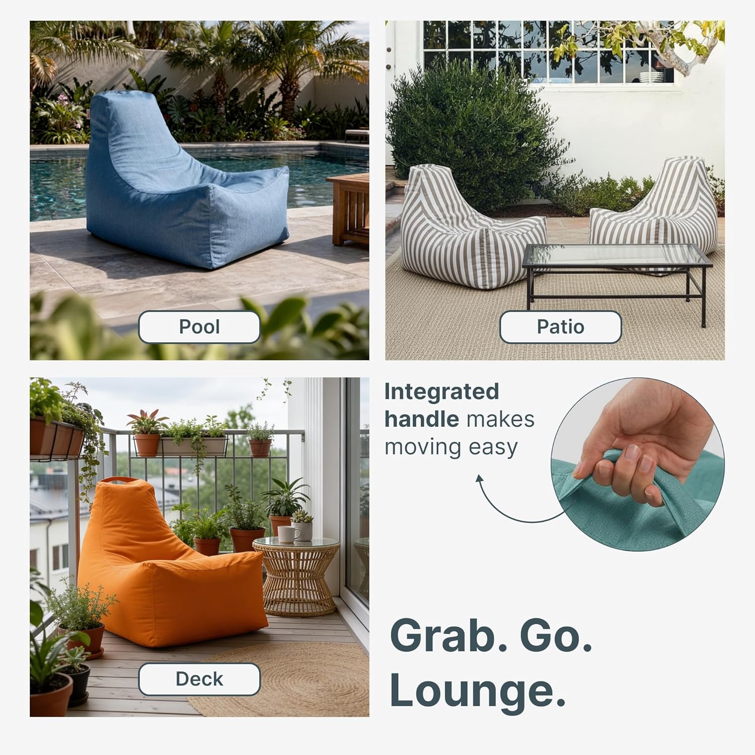 Jaxx Juniper Outdoor Bean Bag Patio Chair & Poolside Lounge, Navy Striped