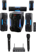 Rockville HTS56 Bundle: 1000-Watt 5.1 Channel Bluetooth Home Theater Audio System, 8" Subwoofer, RKI60 Dual UHF 8-Channel Wireless Microphone Karaoke Interface and Mixer, 2-Items