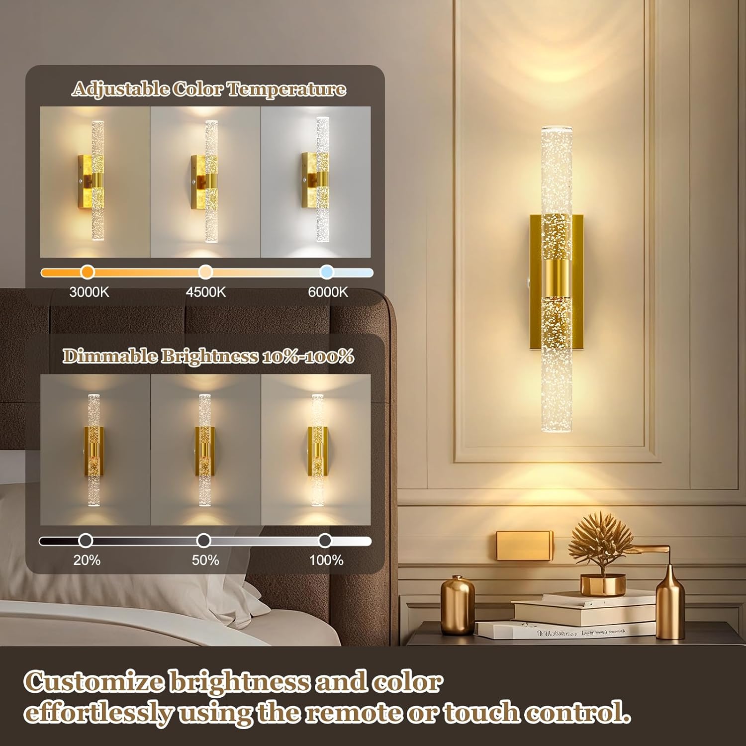 17 Inch Battery Operated Wall Sconces: 20000mAh Rechargeable Wall Lights Set of 2 with Arylic Shade - 3000K-6000K Dimmable Wireless LED Wall Lamp with Remote for Bedroom Bathroom Hallway Living Room