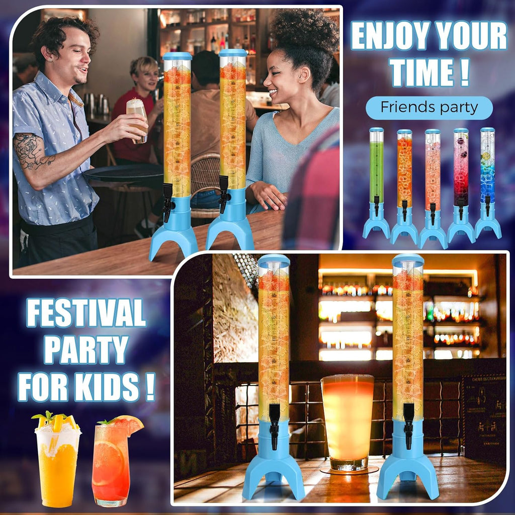 Domensi 6 Pcs Mimosa Tower Dispenser Mimosa Tower with Ice Tube and Bottomless Beer Margarita Beverage Drink Tabletop Liquor Dispenser for Bar Party(3L,Blue)