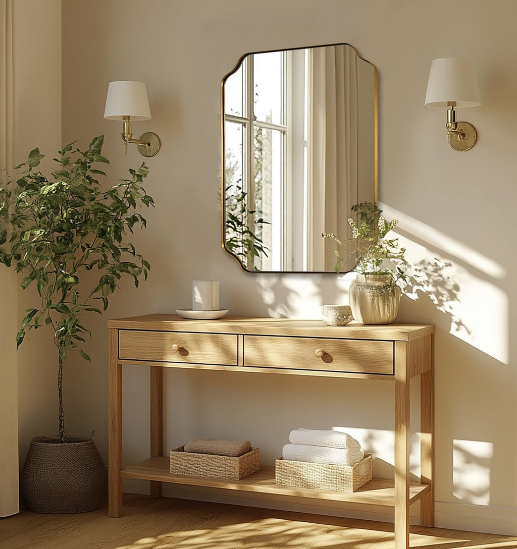ANDY STAR Brushed Gold Mirror, 24"x32" Bathroom Vanity Mirror, Unique Rectangular Bathroom Mirror with Stainless Steel Metal Framed, Wall Mounted Decorative Mirror (Horizontal/Vertical)