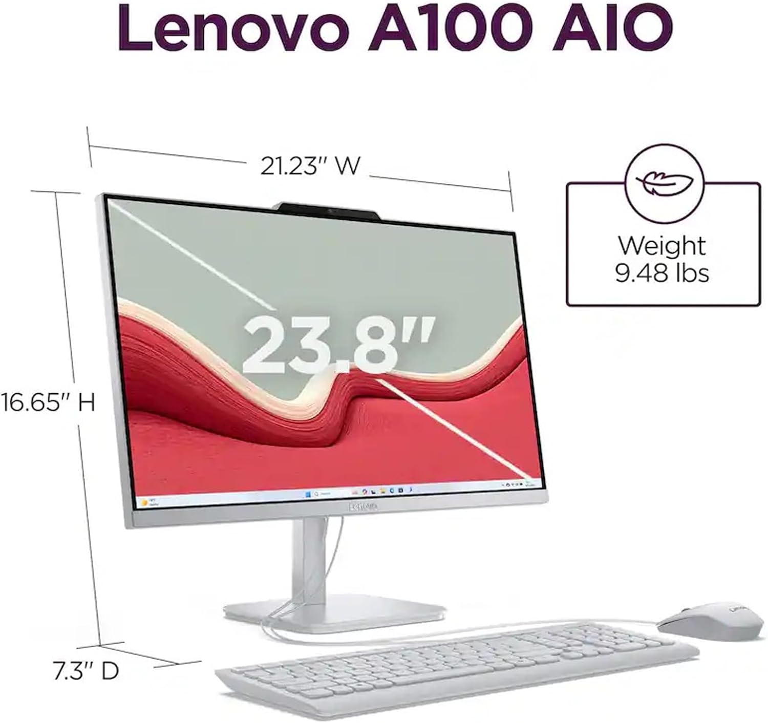 Lenovo A100 All in One Desktop Computer for Home Office, 23.8 Inch IPS FHD Display, Intel N100 Processor, 16 GB RAM, 512 GB SSD, Intel UHD Graphics, Wired Keyboard & Mouse, Windows 11 Pro, Accessories