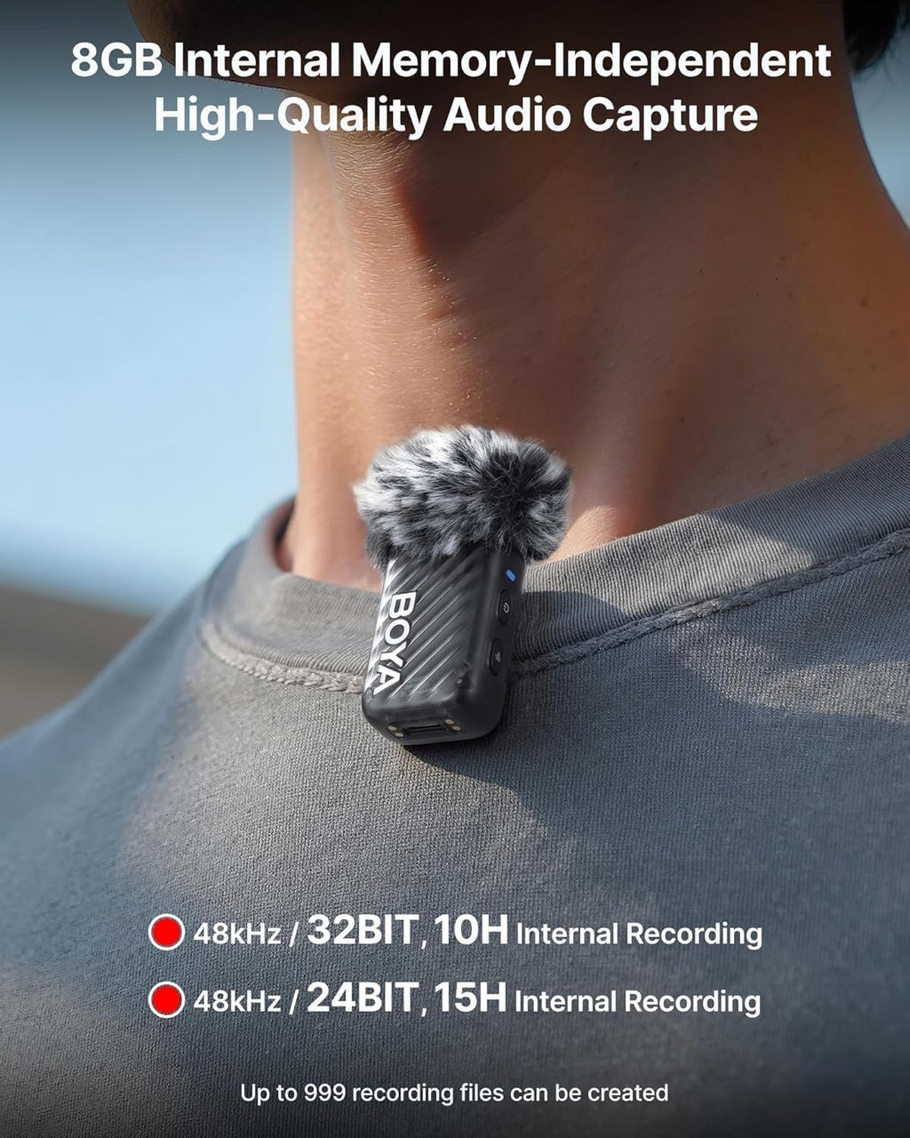 BOYA BOYAMIC 2 Wireless Microphones for iPhone 15-16/Android/PC/Camera,AI Noise Cancellation,32-bit Float Internal Recording,984ft Range, 54H Battery with Charging Case for Recording(without Clip Mic)