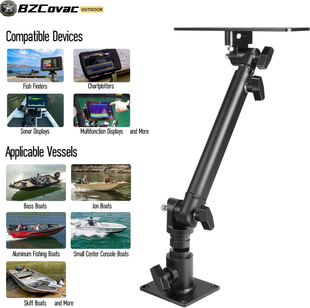 Marine Electronic Mount, Fish Finder Bracket, Anodized Aluminum Monitor Mount with 350° Swivel, Adjustable Height, Easy to Install, Mounting Plate Fits Most Monitors