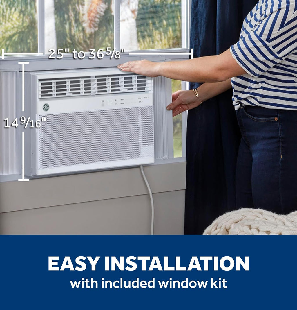 GE Window Air Conditioner 10,000 BTU for Rooms up to 450 sq ft., Wi-Fi Enabled, Energy-Efficient Cooling for Medium Rooms, Easy Install Kit, Control Using Remote or Smartphone App, White