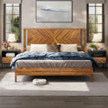 Bme Vivian 14 Inch Deluxe Bed Frame with Headboard, Rustic & Scandinavian Style with Solid Acacia Wood, No Box Spring Needed, 12 Strong Wood Slat Support, Easy Assembly, King, Rustic Golden Brown
