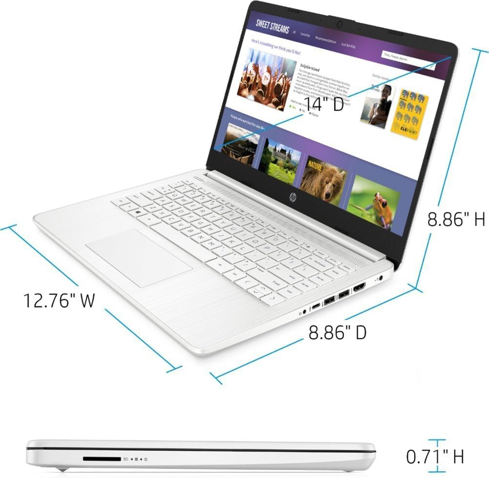 HP 2025 Laptop | 14-DQ300 | 14" 1366 x 768 | Intel-2 Core Celeron N4500 | Intel UHD Graphics | 16GB DDR4 | 512GB SSD+64GB eMMC | Windows 11 Home | Wi-Fi 6 - Bluetooth 5-720p Camera - Snowflake White