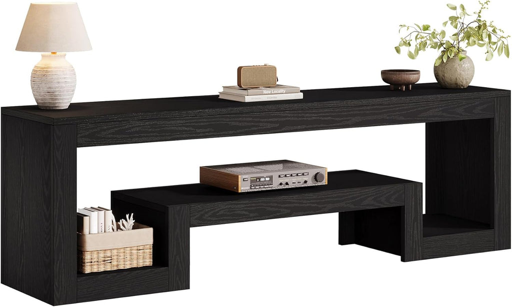 Tribesigns 63" TV Stand for 55/60/65/75-Inch TVs, Farmhouse Entertainment Center with Open Storage Shelves, Television Stands TV Console for Living Room, Bedroom, Black