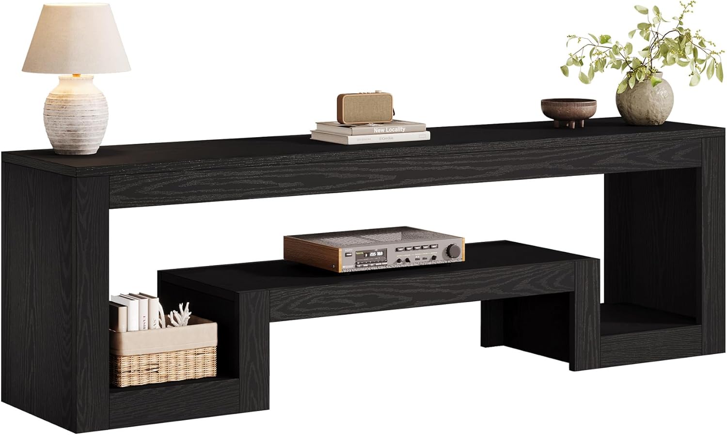 Tribesigns 63" TV Stand for 55/60/65/75-Inch TVs, Farmhouse Entertainment Center with Open Storage Shelves, Television Stands TV Console for Living Room, Bedroom, Black