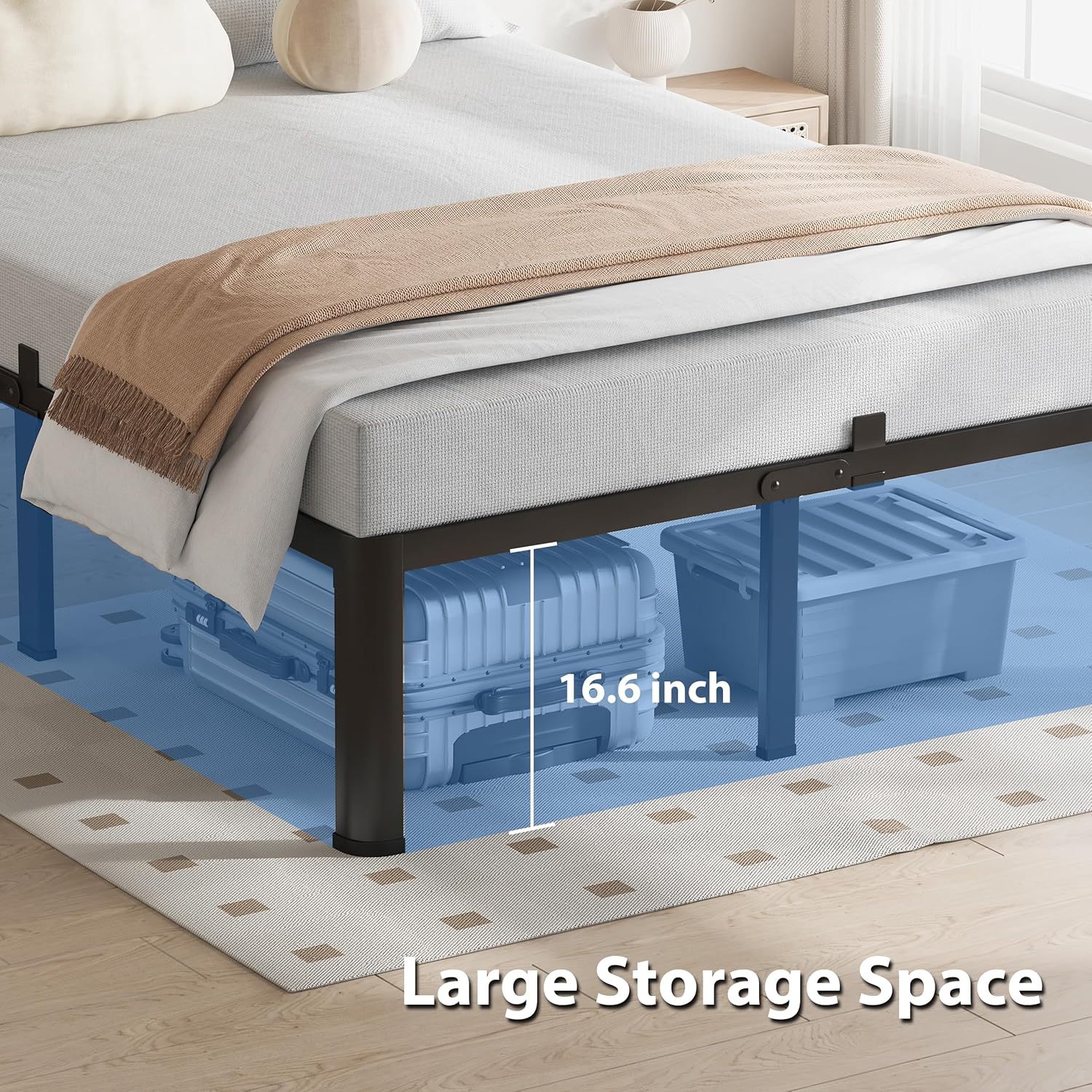 VIPSHOW 18 Inch Queen Bed Frame, 3500Lbs Heavy Duty Metal Platform with Round Corner Legs Mattress Slide Stopper, Steel Slat Support No Box Spring Needed, Noise Free, Non-Slip, Easy Assembly