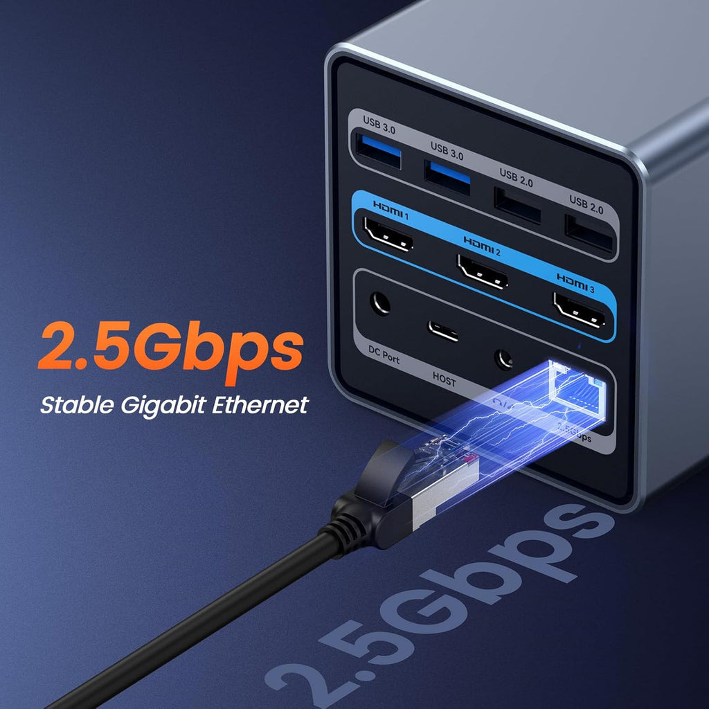 TobenONE 16-in-1 Laptop Docking Station 𝗧𝗿𝗶𝗽𝗹𝗲 𝟰𝗞 Monitor with 150W Power Supply, 3 HDMI, 2.5Gbps Ethernet, 7 USB, USB-C Docking Station for Thunderbolt 5/4/3 Windows/Dell/Lenovo/HP/Asus