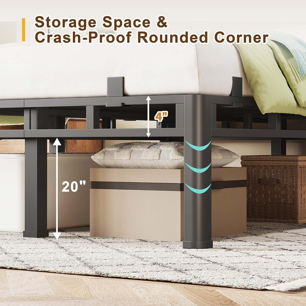 ROIL 24 Inch Queen Size Bed Frame, Metal Bed Frame & Box Spring 2 in 1 Platform with Round Corner Legs, 4000LBS Double Layer Bed Frame with Headboard Holes Mattress Baffles, Noise-Free Easy Assembly