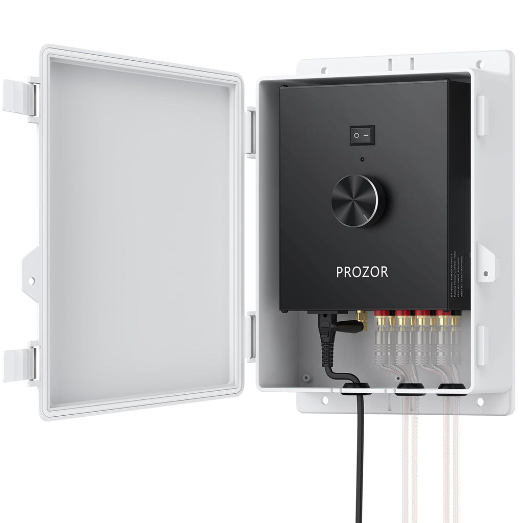 PROZOR Bluetooth 5.1 Power Amplifier for Outdoor Speakers, 4 Channel Bluetooth Amplifier for Speakers, 4*200W TPA3221 Speaker Amp with Waterproof Mounting Box for 4–8 Ohm Passive Speakers, Home Party